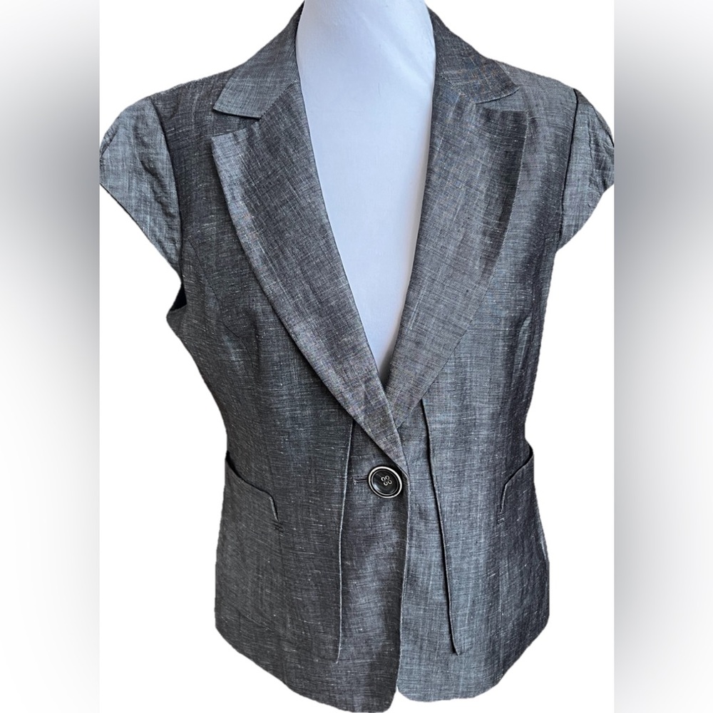 ANN TAYLOR Dark Gray Wool & Linen Vest Blouse With Cap Sleeves Size 2 XS